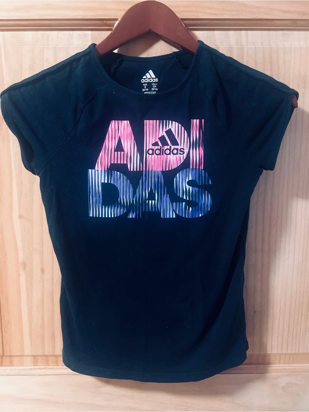 adidas Black Tee with Pink and Blue Gradient Logo
